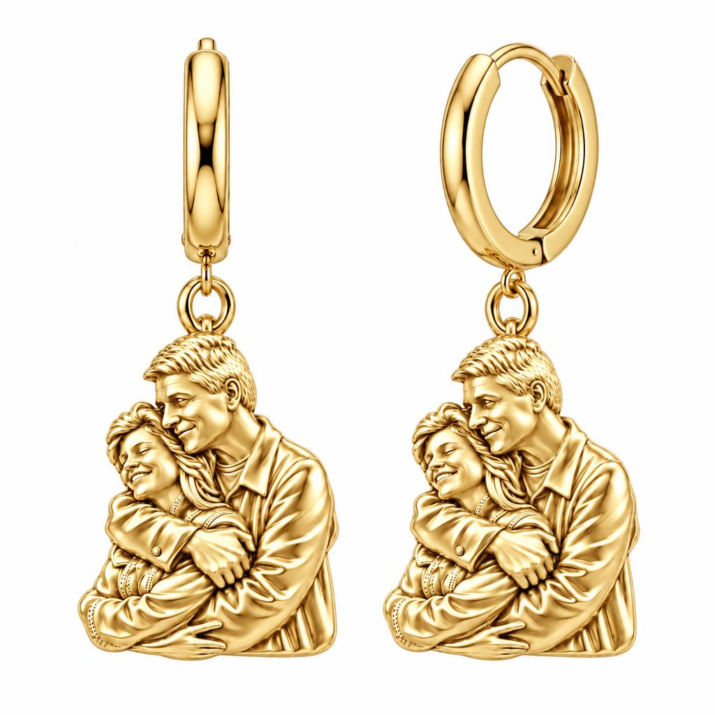 Eternal Embrace Photo Huggie Charm Earrings – 18K gold, front view