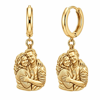 Eternal Embrace Photo Huggie Charm Earrings – 18K gold, front view