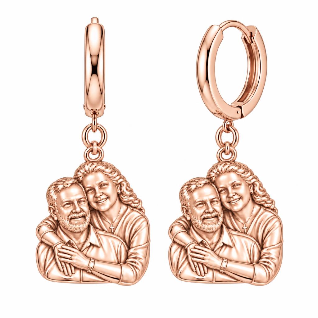 Eternal Embrace Photo Huggie Charm Earrings – rose gold, front view