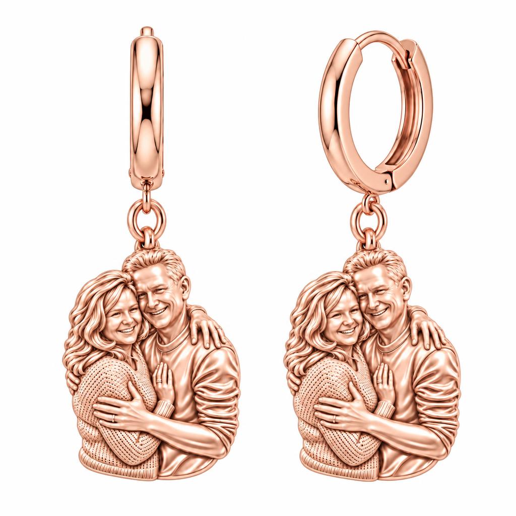 Eternal Embrace Photo Huggie Charm Earrings – rose gold, front view