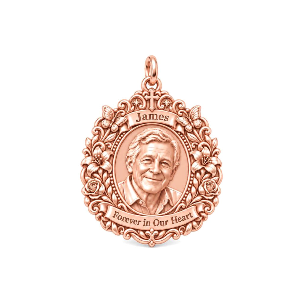 Eternal Floral Remembrance Charm Bracelet – Personalized Memorial Gift – rose gold 2 cm charm, front view