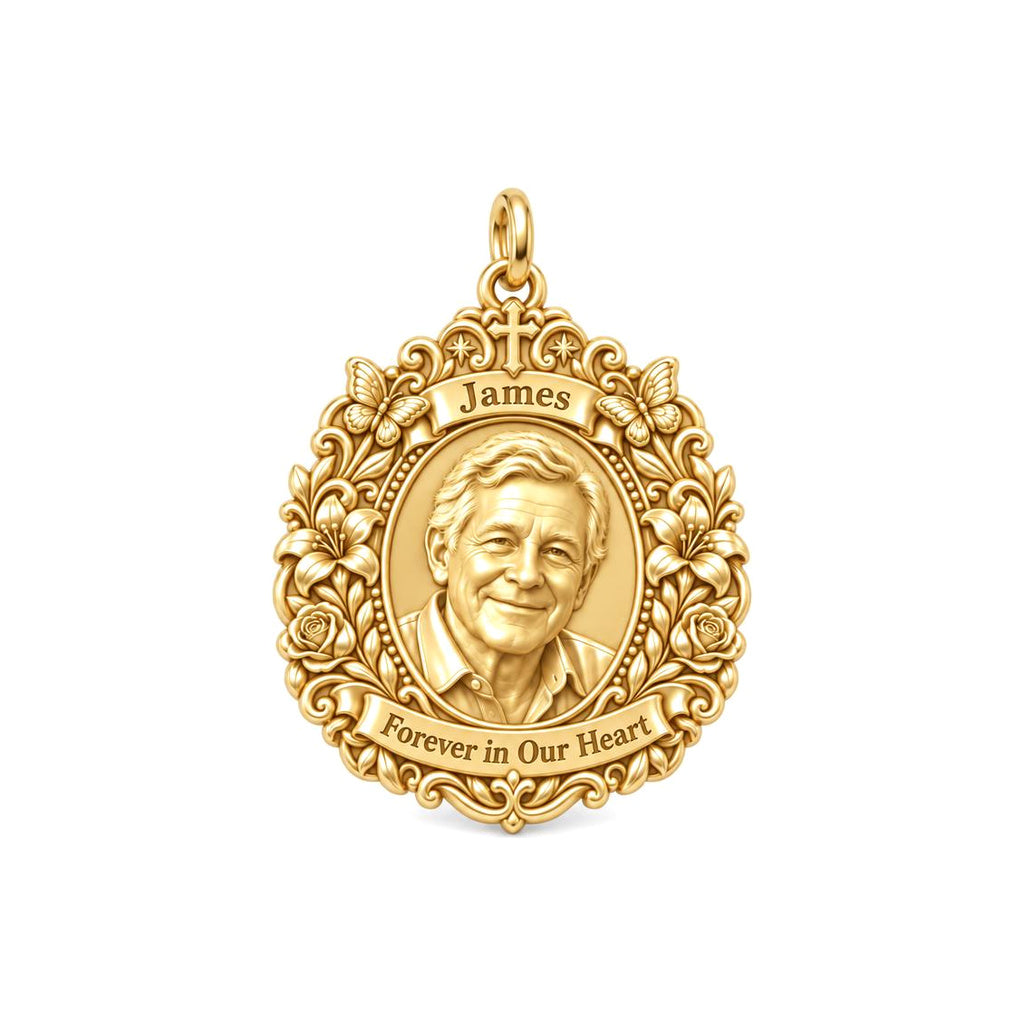 Eternal Floral Remembrance Charm Bracelet – Personalized Memorial Gift – 18K gold plated 2 cm charm, front view