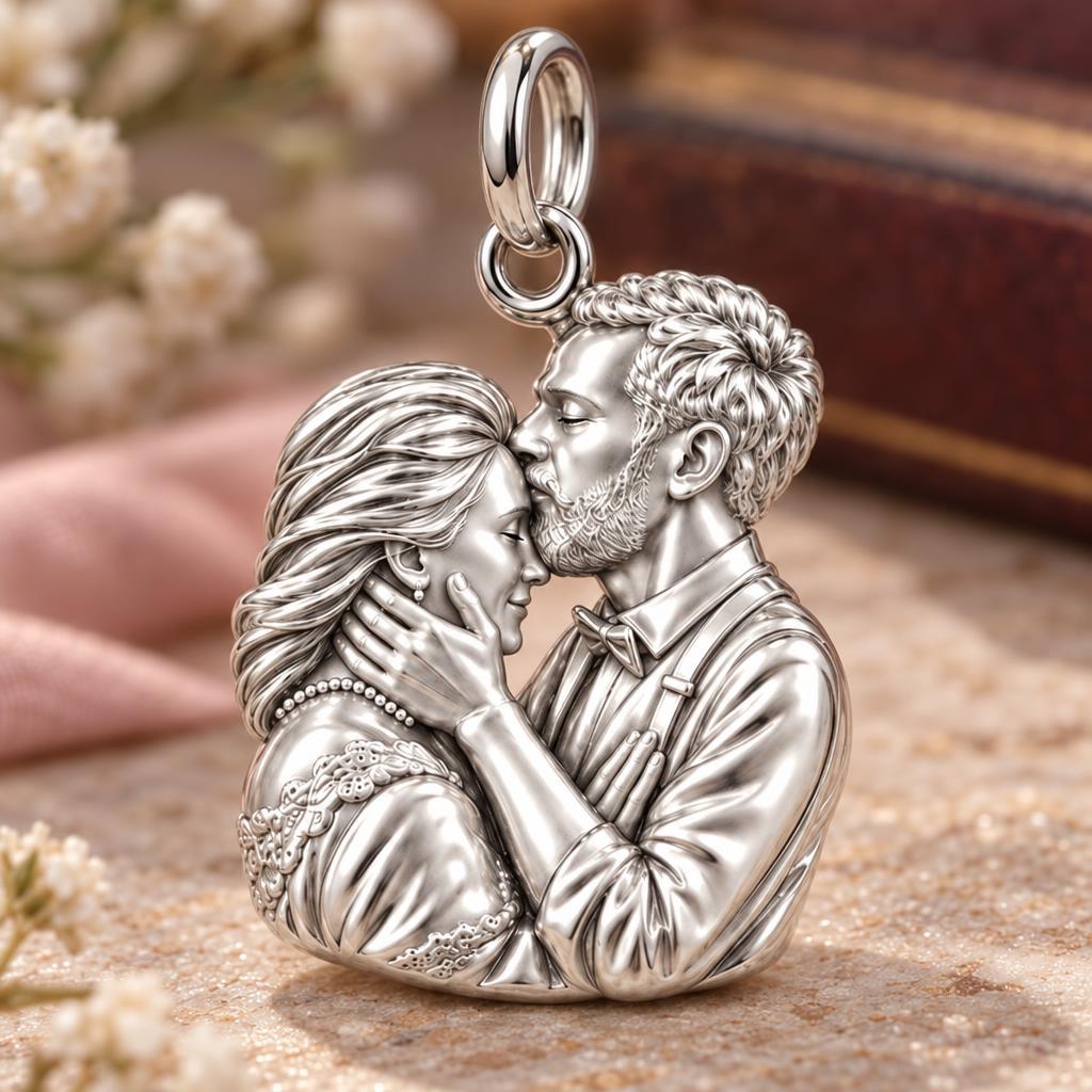 Eternal Forehead Kiss Charm Bracelet – Personalized Couple Gift – macro detail of the charm