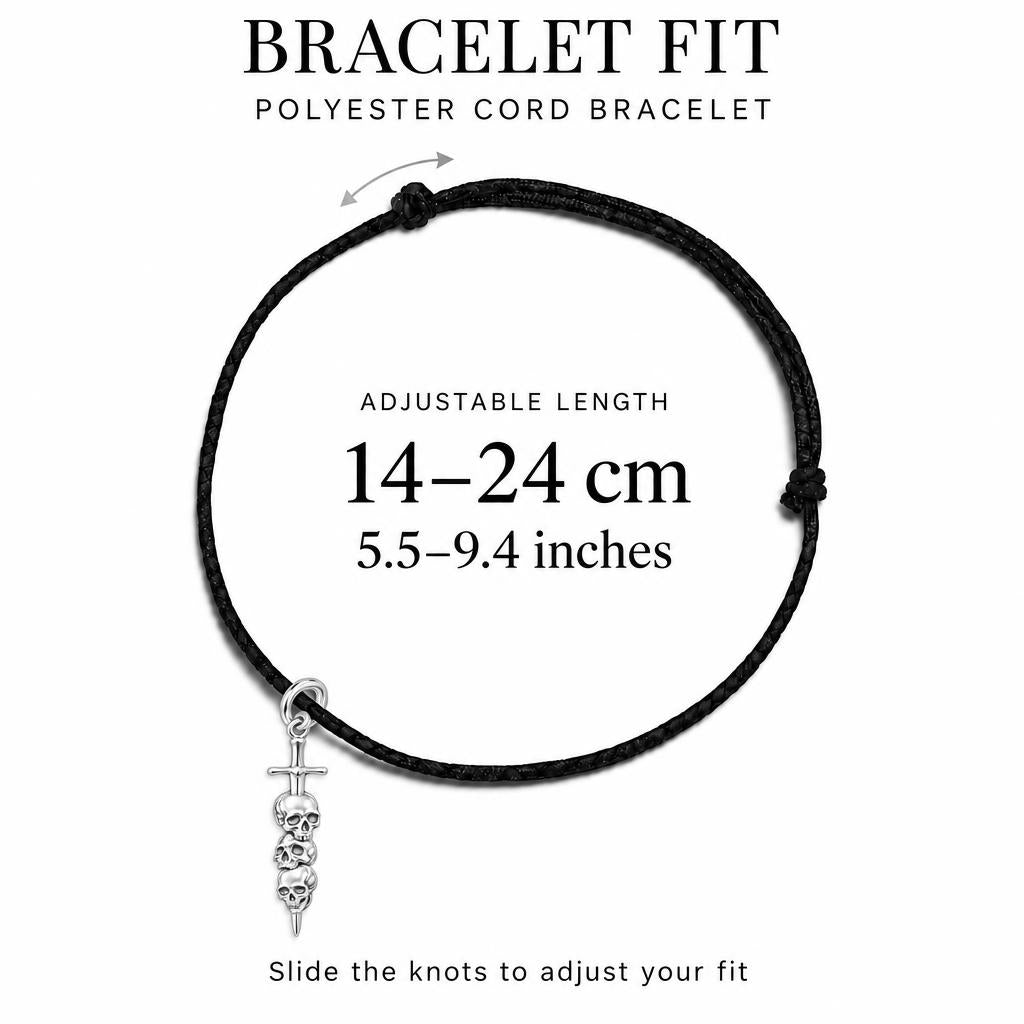 Eternal Guardian Sword Charm Bracelet – Personalized Son Gift – adjustable black cord bracelet, 14–24 cm