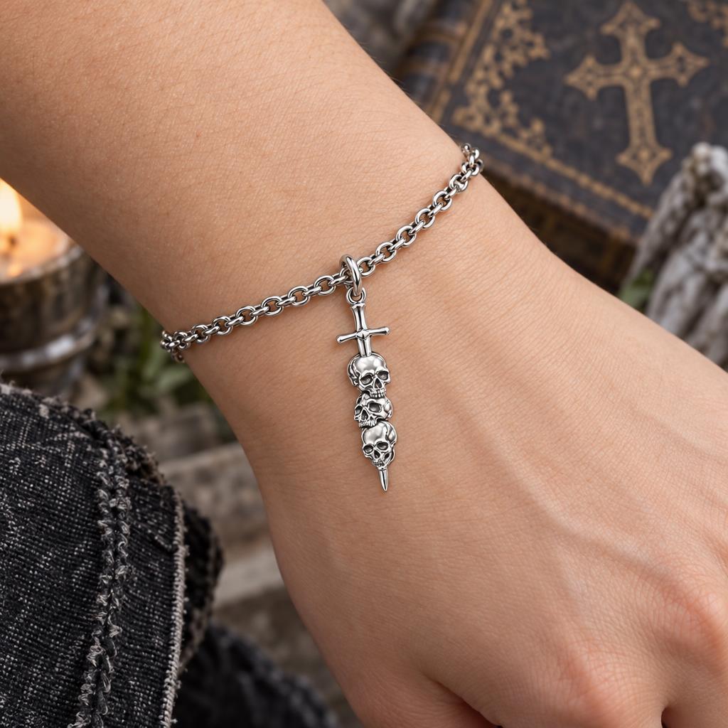 Eternal Guardian Sword Charm Bracelet Set – worn / in use