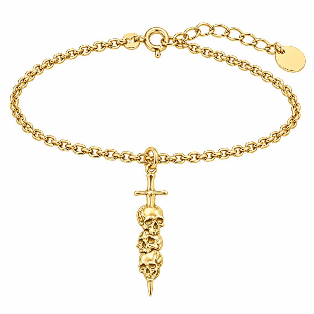 Eternal Guardian Sword Charm Bracelet Set – 18K gold, front view