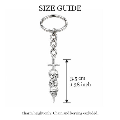 Eternal Guardian Sword Charm Keychain – size guide, 3.5 cm (1.38 in) charm, chain and keyring excluded