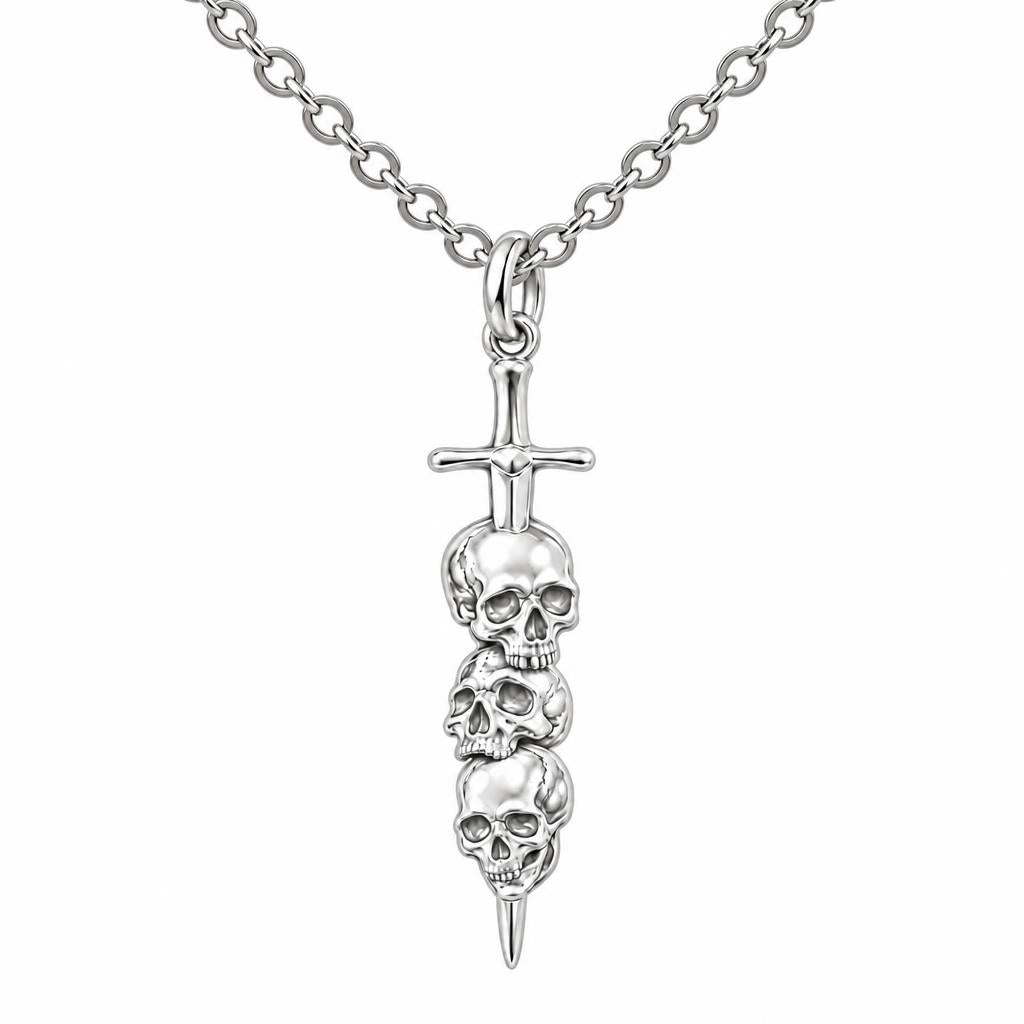 Eternal Guardian Sword Charm Necklace Set – silver, front view