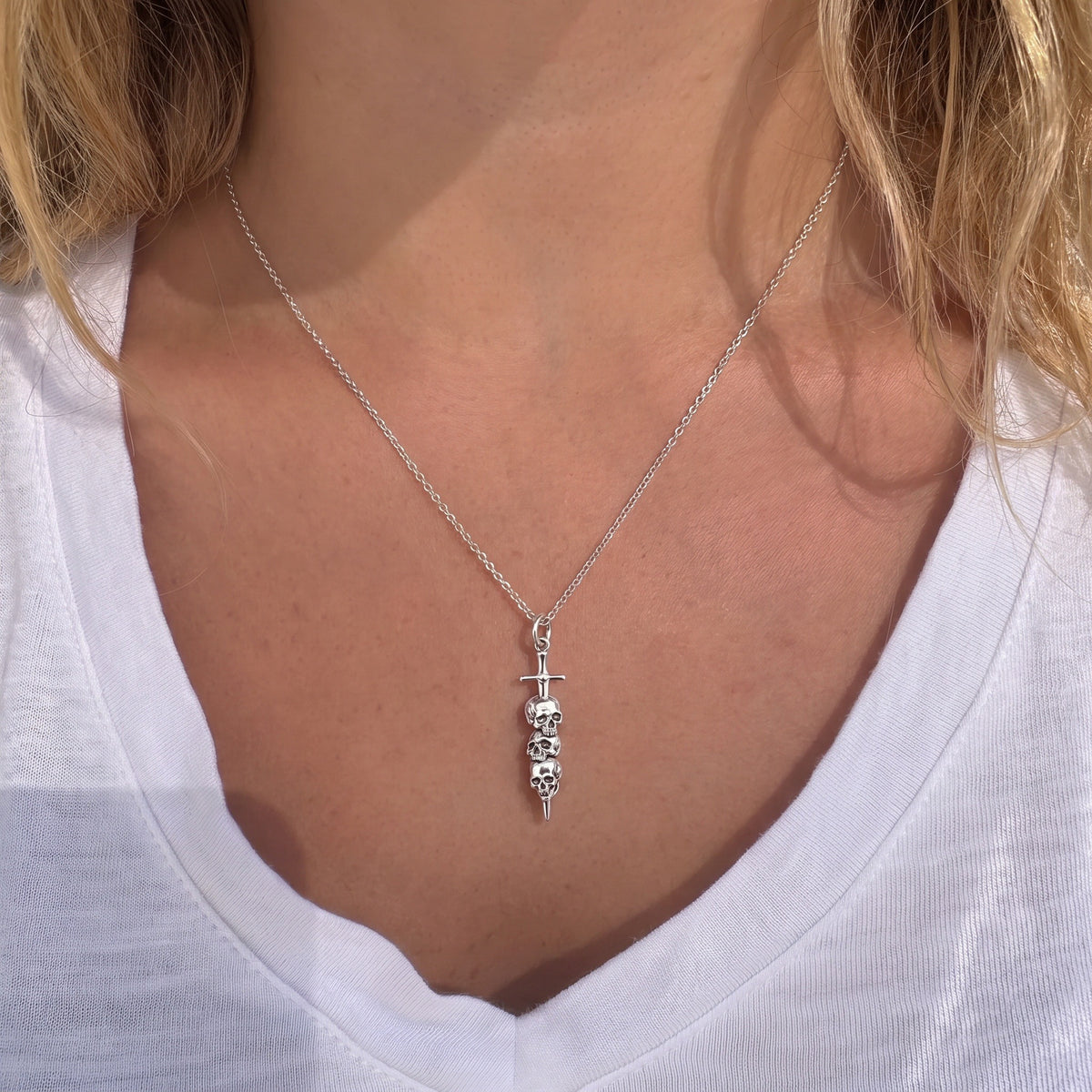 Eternal Guardian Sword Charm Necklace Set – worn / in use
