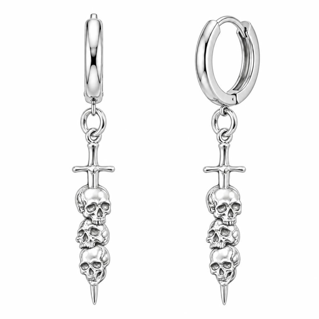 Eternal Guardian Sword Huggie Charm Earrings – silver, front view