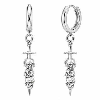 Eternal Guardian Sword Huggie Charm Earrings – silver, front view