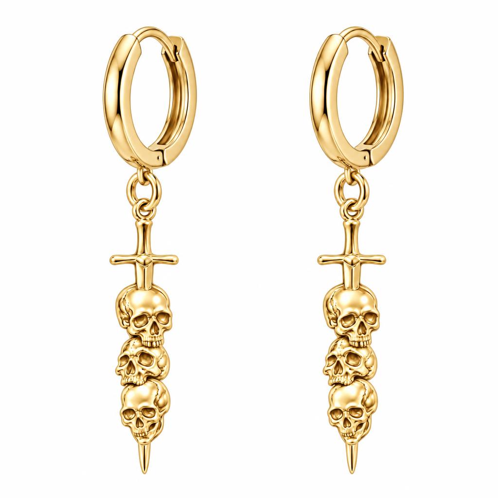 Eternal Guardian Sword Huggie Charm Earrings – 18K gold, front view