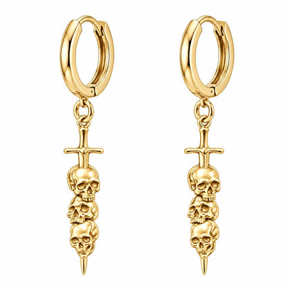 Eternal Guardian Sword Huggie Charm Earrings – 18K gold, front view