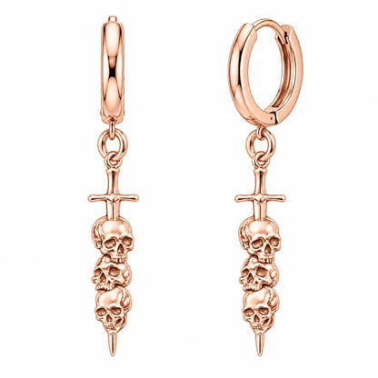 Eternal Guardian Sword Huggie Charm Earrings – rose gold, front view