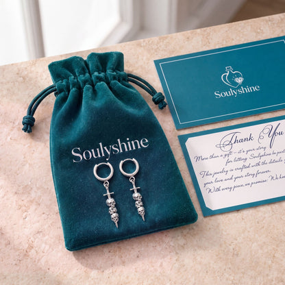 Eternal Guardian Sword Huggie Charm Earrings – Soulyshine velvet pouch and gift card