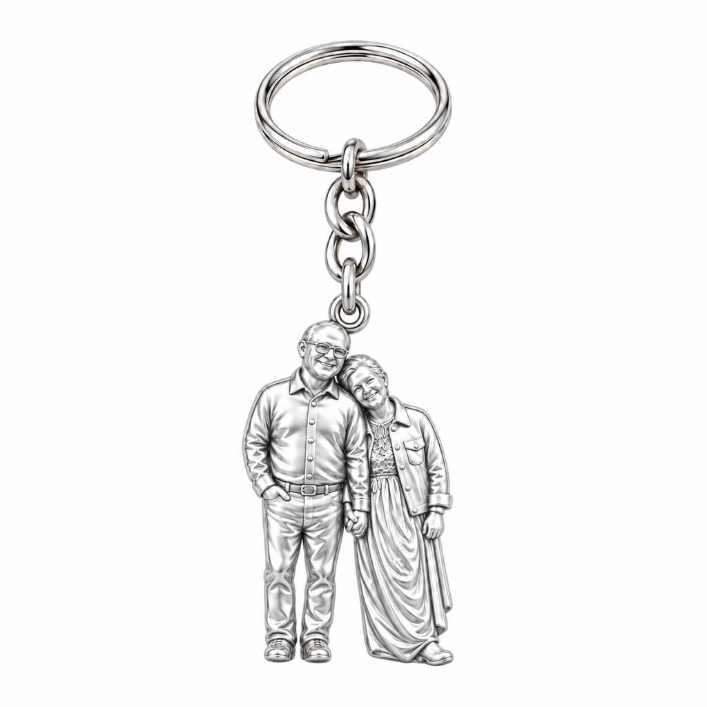 Eternal Hand in Hand Charm Keychain – silver, front view