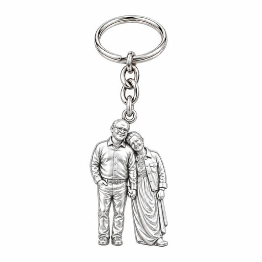 Eternal Hand in Hand Charm Keychain – silver, front view