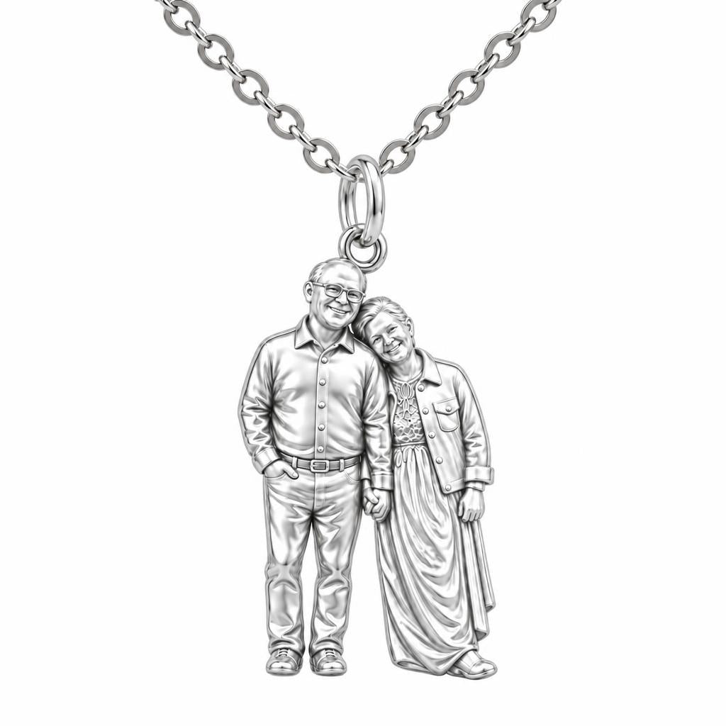 Eternal Hand in Hand Charm Necklace Set – silver, front view