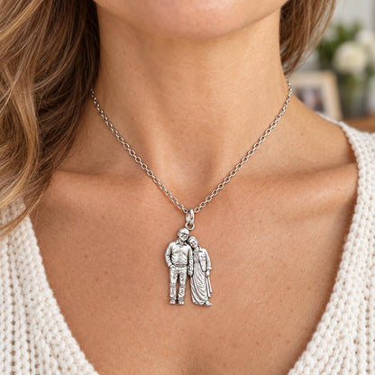 Eternal Hand in Hand Charm Necklace Set – worn / in use