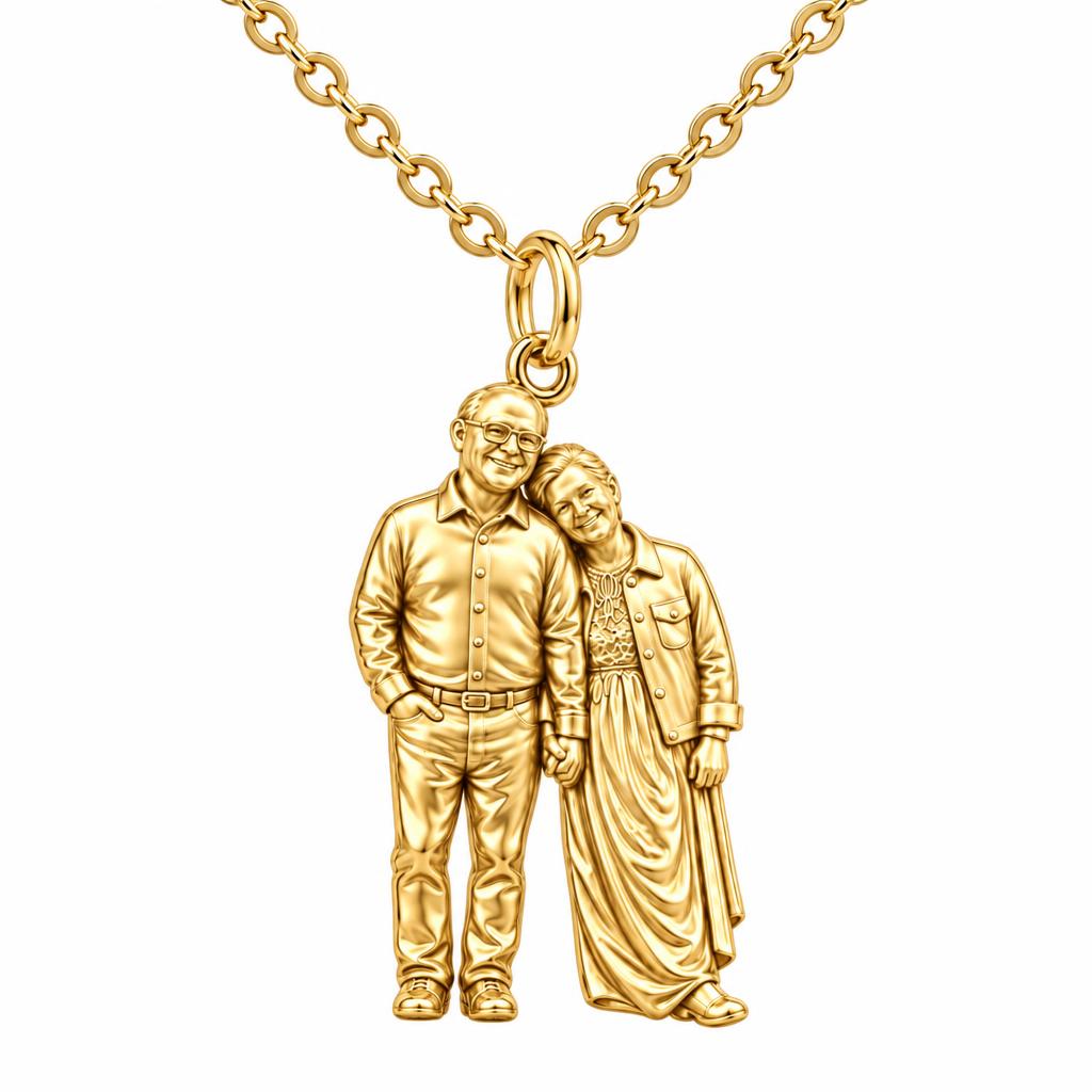 Eternal Hand in Hand Charm Necklace Set – 18K gold, front view
