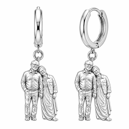 Eternal Hand in Hand Huggie Charm Earrings – silver, front view