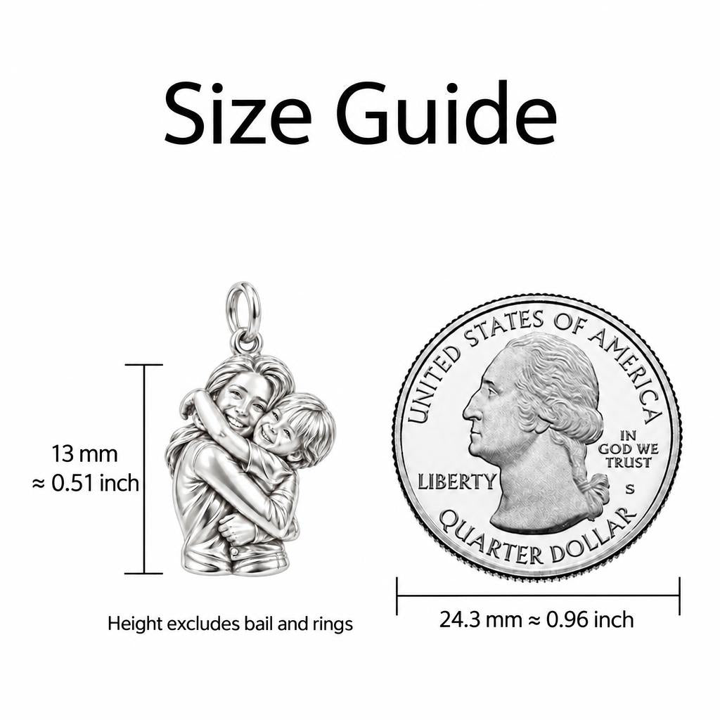 Eternal Hug Charm Bracelet – Personalized Mom Gift – size guide, 13 mm charm next to a quarter