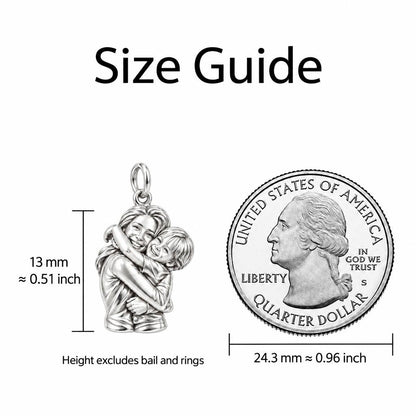 Eternal Hug Charm Bracelet – Personalized Mom Gift – size guide, 13 mm charm next to a quarter