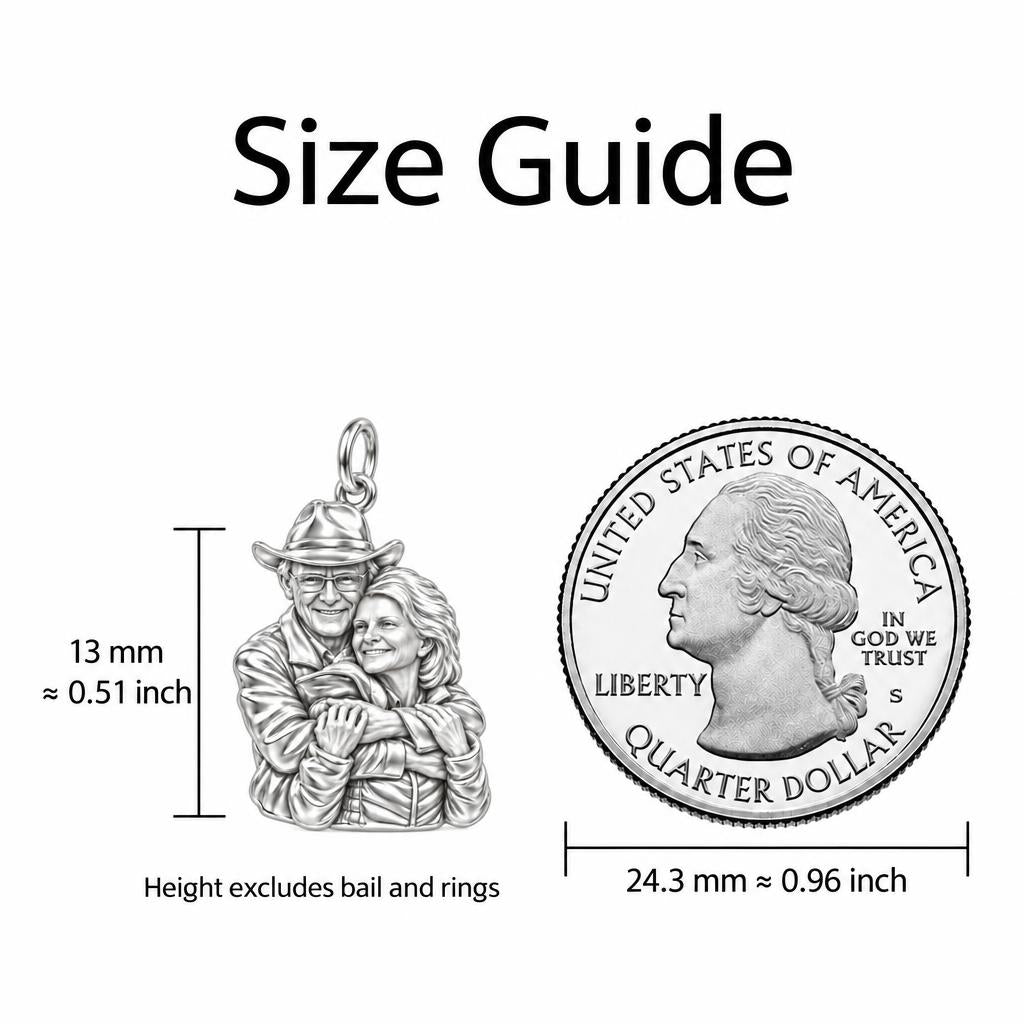 Eternal Hug Photo Charm Bracelet – Personalized Couple Gift – size guide, 13 mm charm next to a quarter