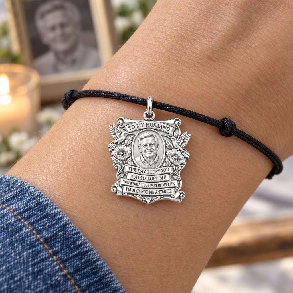Eternal Husband Remembrance Charm Bracelet – Personalized Gift – worn on the wrist on a black cord bracelet