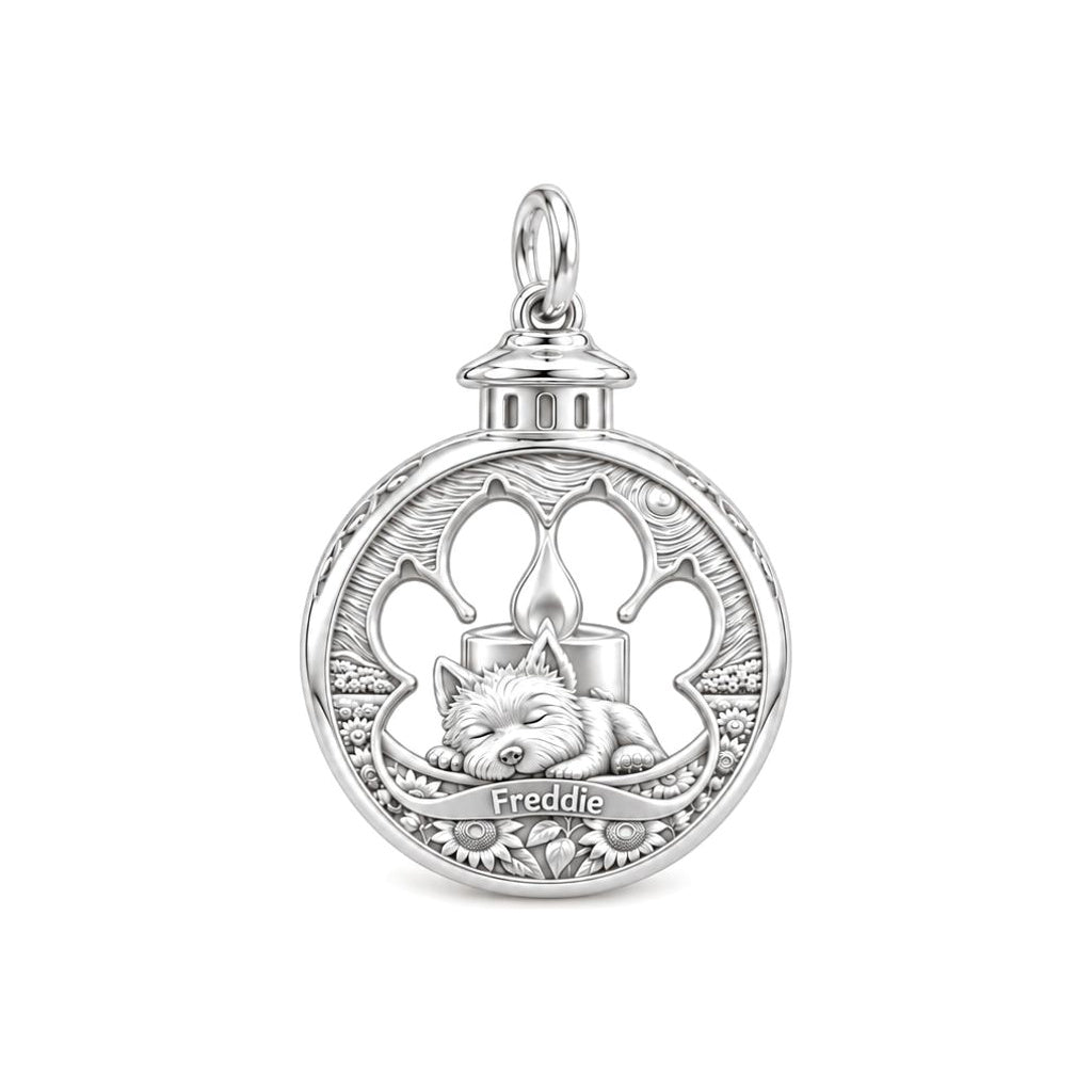 Eternal Light Pet Charm Bracelet – Personalized Dog Mom Gift – silver charm, front view