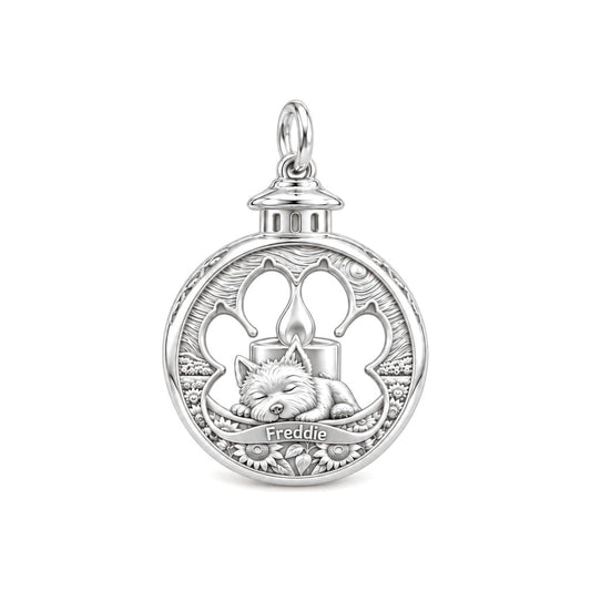 Eternal Light Pet Charm Bracelet – Personalized Dog Mom Gift – silver charm, front view