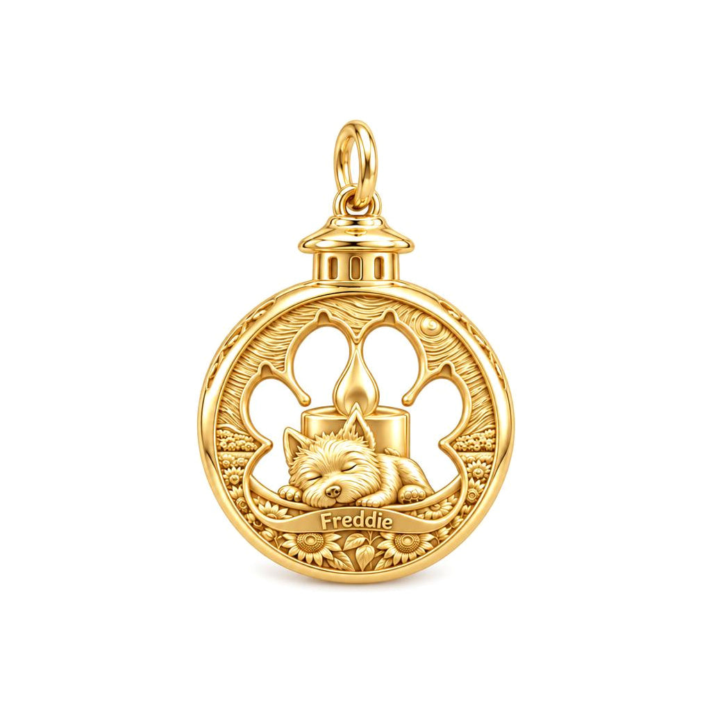 Eternal Light Pet Charm Bracelet – Personalized Dog Mom Gift – 18K gold charm, front view