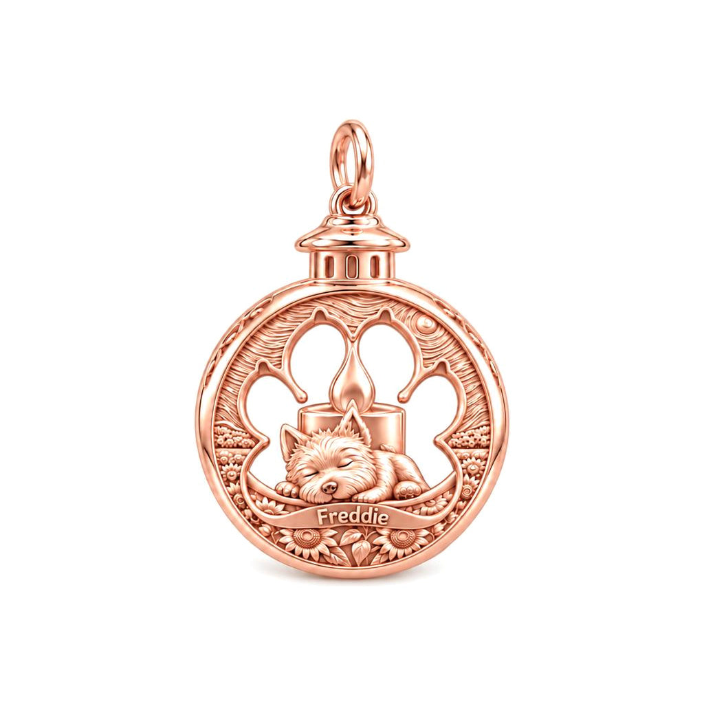 Eternal Light Pet Charm Bracelet – Personalized Dog Mom Gift – rose gold charm, front view