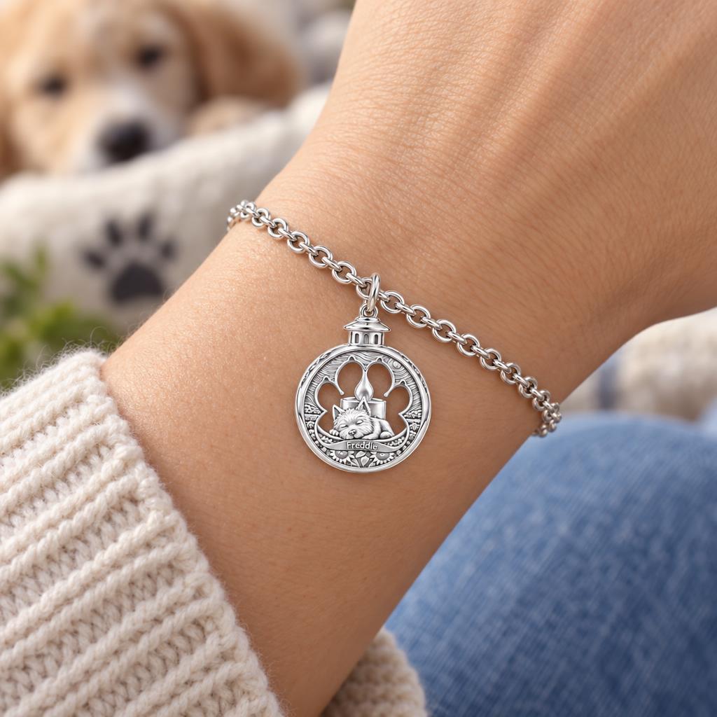 Eternal Light Pet Memorial Charm Bracelet Set – worn / in use
