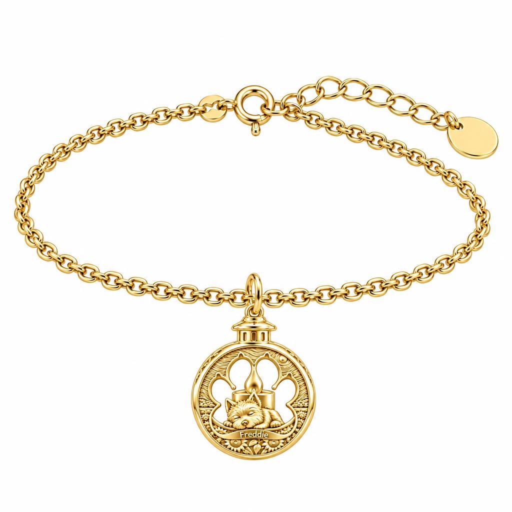 Eternal Light Pet Memorial Charm Bracelet Set – 18K gold, front view