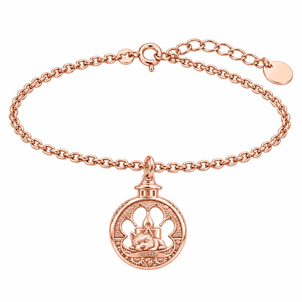 Eternal Light Pet Memorial Charm Bracelet Set – rose gold, front view