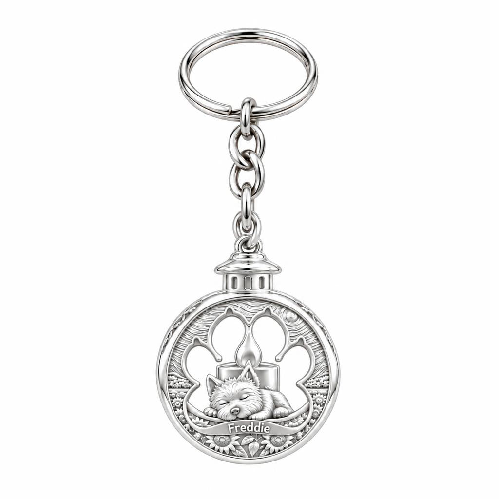 Eternal Light Pet Memorial Charm Keychain – silver, front view