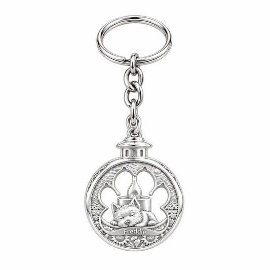 Eternal Light Pet Memorial Charm Keychain – silver, front view