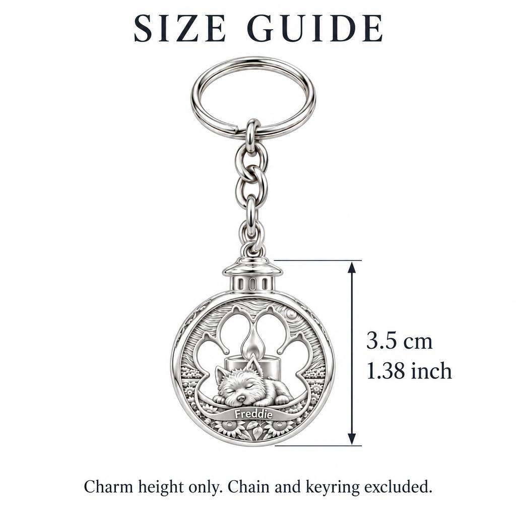 Eternal Light Pet Memorial Charm Keychain – size guide, 3.5 cm (1.38 in) charm, chain and keyring excluded