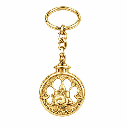 Eternal Light Pet Memorial Charm Keychain – 18K gold, front view