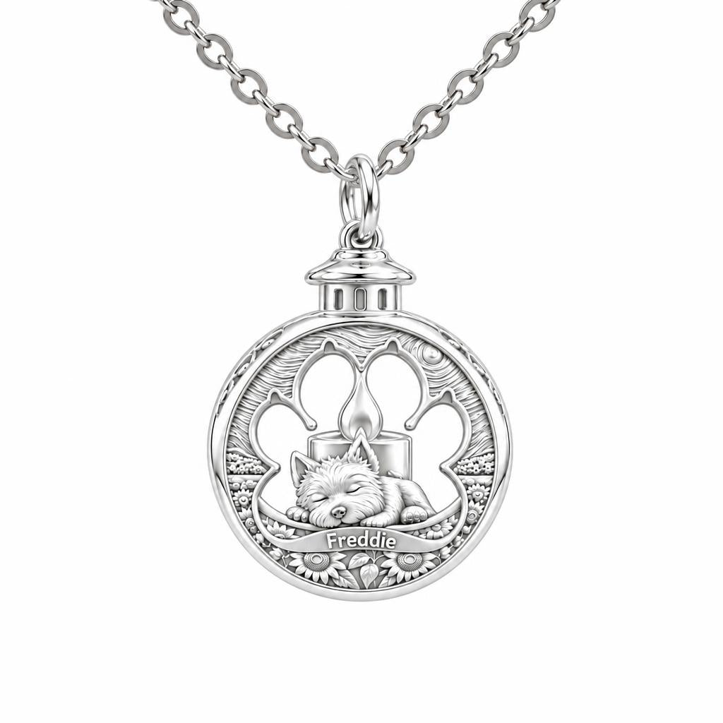 Eternal Light Pet Memorial Charm Necklace Set – silver, front view