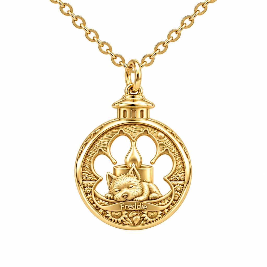 Eternal Light Pet Memorial Charm Necklace Set – 18K gold, front view