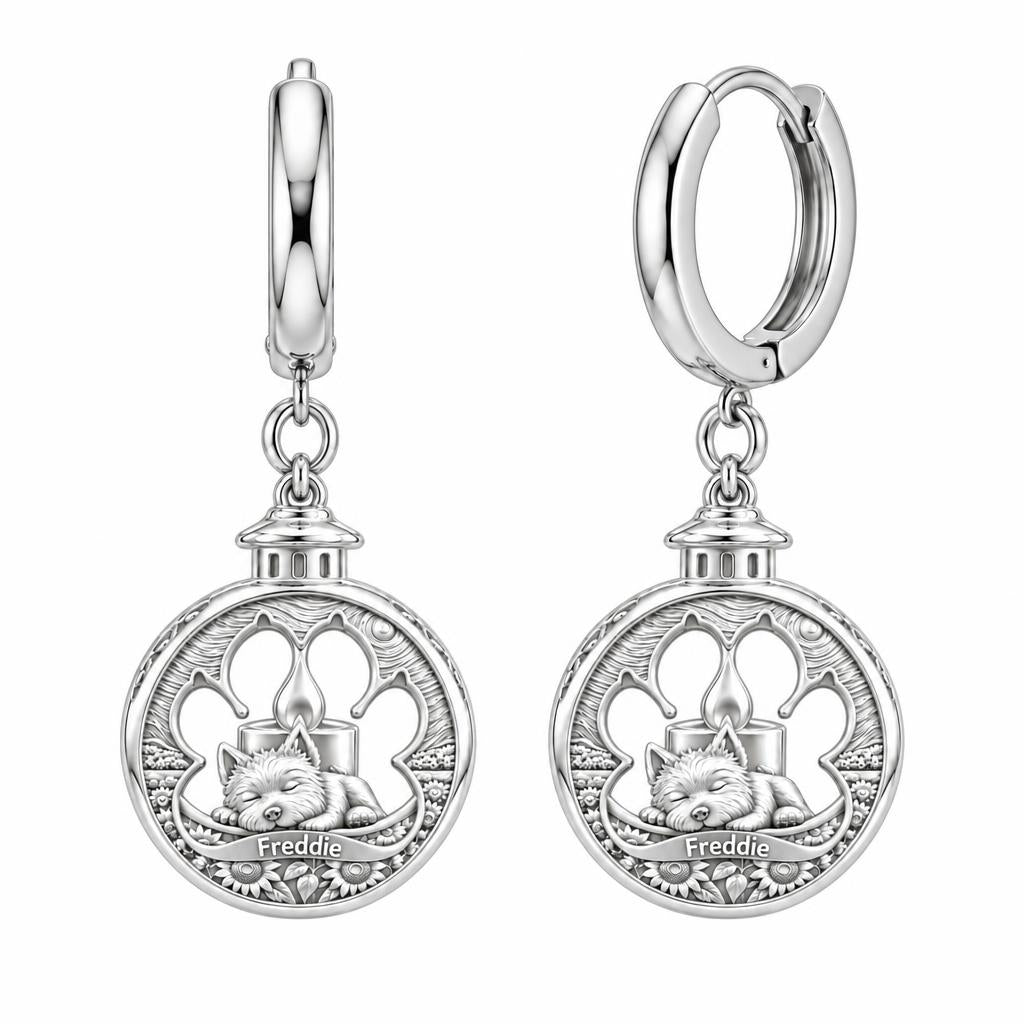 Eternal Light Pet Memorial Huggie Charm Earrings – silver, front view