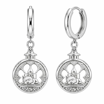 Eternal Light Pet Memorial Huggie Charm Earrings – silver, front view
