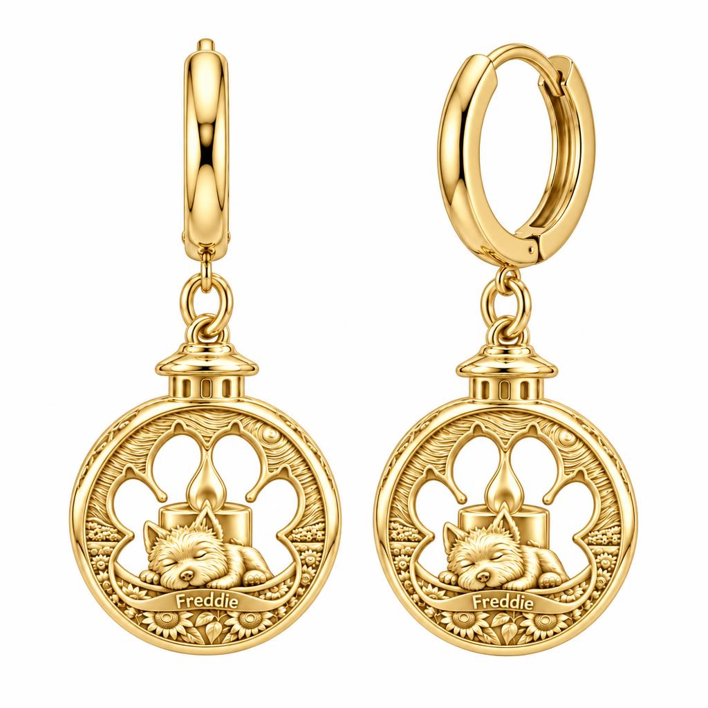 Eternal Light Pet Memorial Huggie Charm Earrings – 18K gold, front view