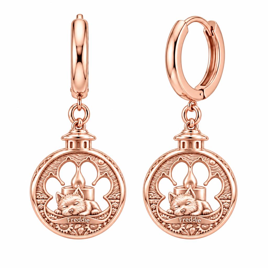 Eternal Light Pet Memorial Huggie Charm Earrings – rose gold, front view