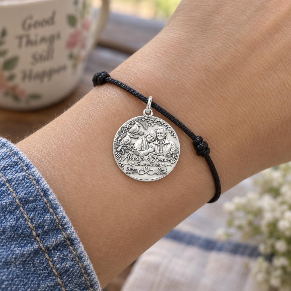 Eternal Love Cardinal Charm Bracelet – Personalized Couple Gift – worn on the wrist on a black cord bracelet