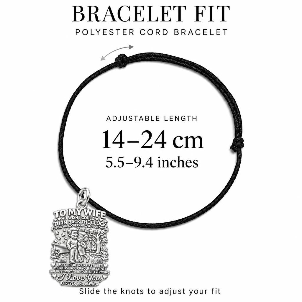 Eternal Love Park Bench Charm Bracelet – Personalized Couple Gift – adjustable black cord bracelet, 14–24 cm