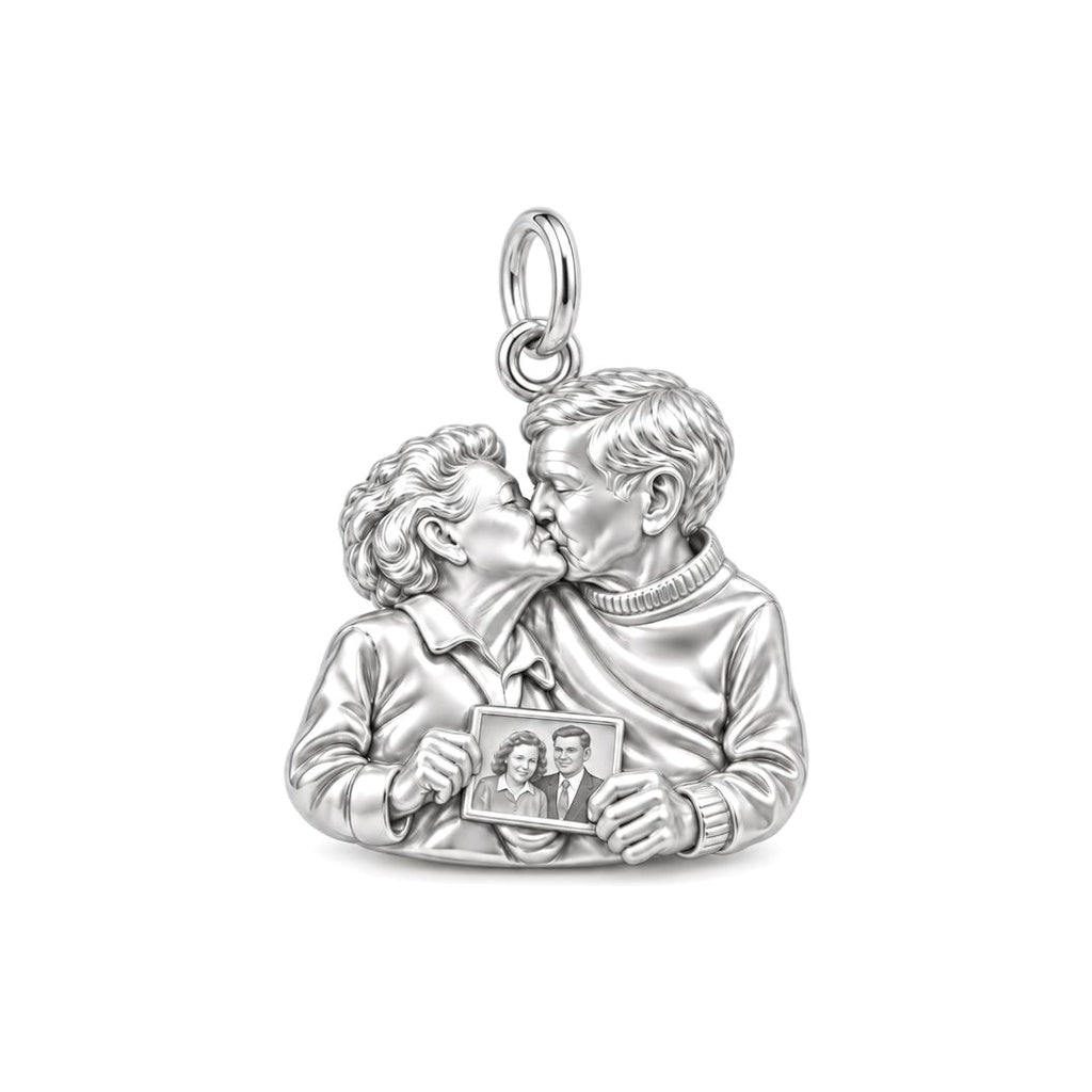 Eternal Love Portrait Charm Bracelet – Personalized Couple Gift – silver charm, front view