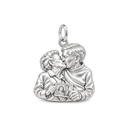 Eternal Love Portrait Charm Bracelet – Personalized Couple Gift – silver charm, front view